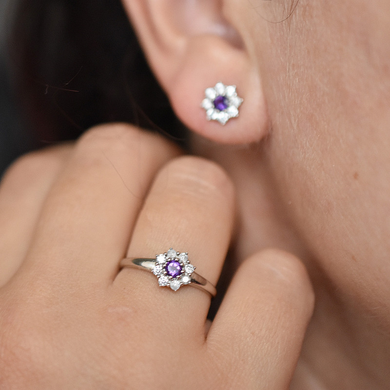 Stříbrný prsten fialový ametyst